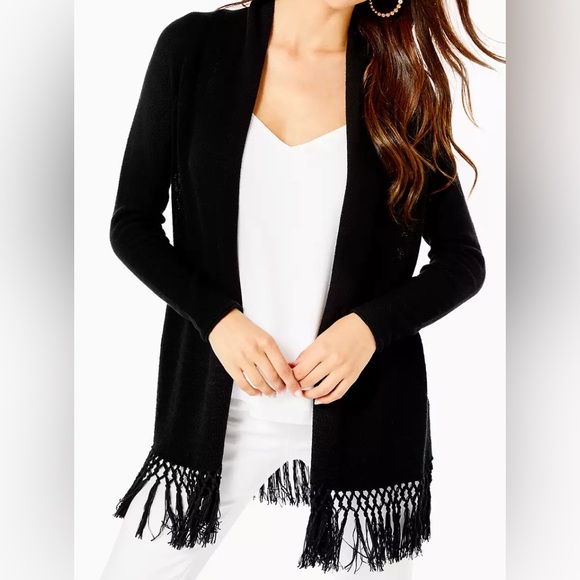 Lilly Pulitzer Sweaters - Lilly Pulitzer Tatum Fringe Open Cardigan Sweater Black Size L